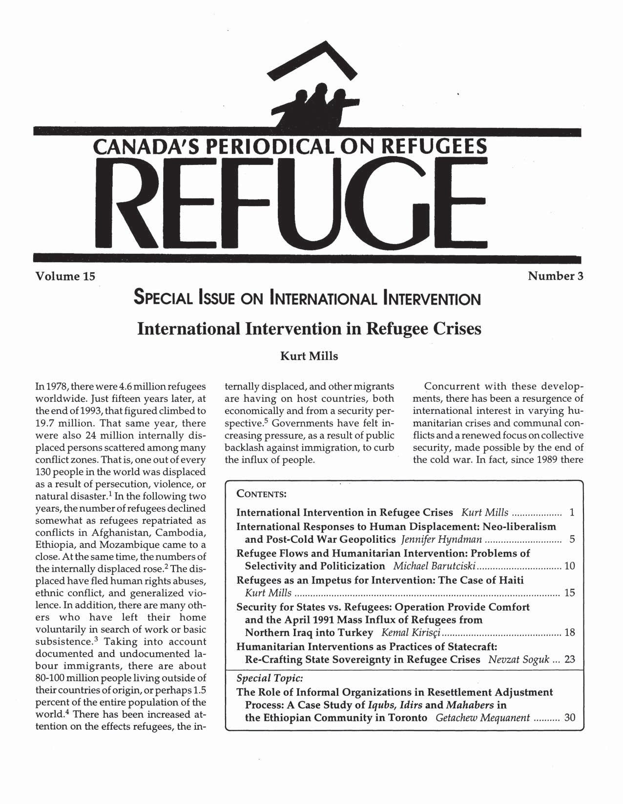 first page Refuge vol. 15.3 1996
