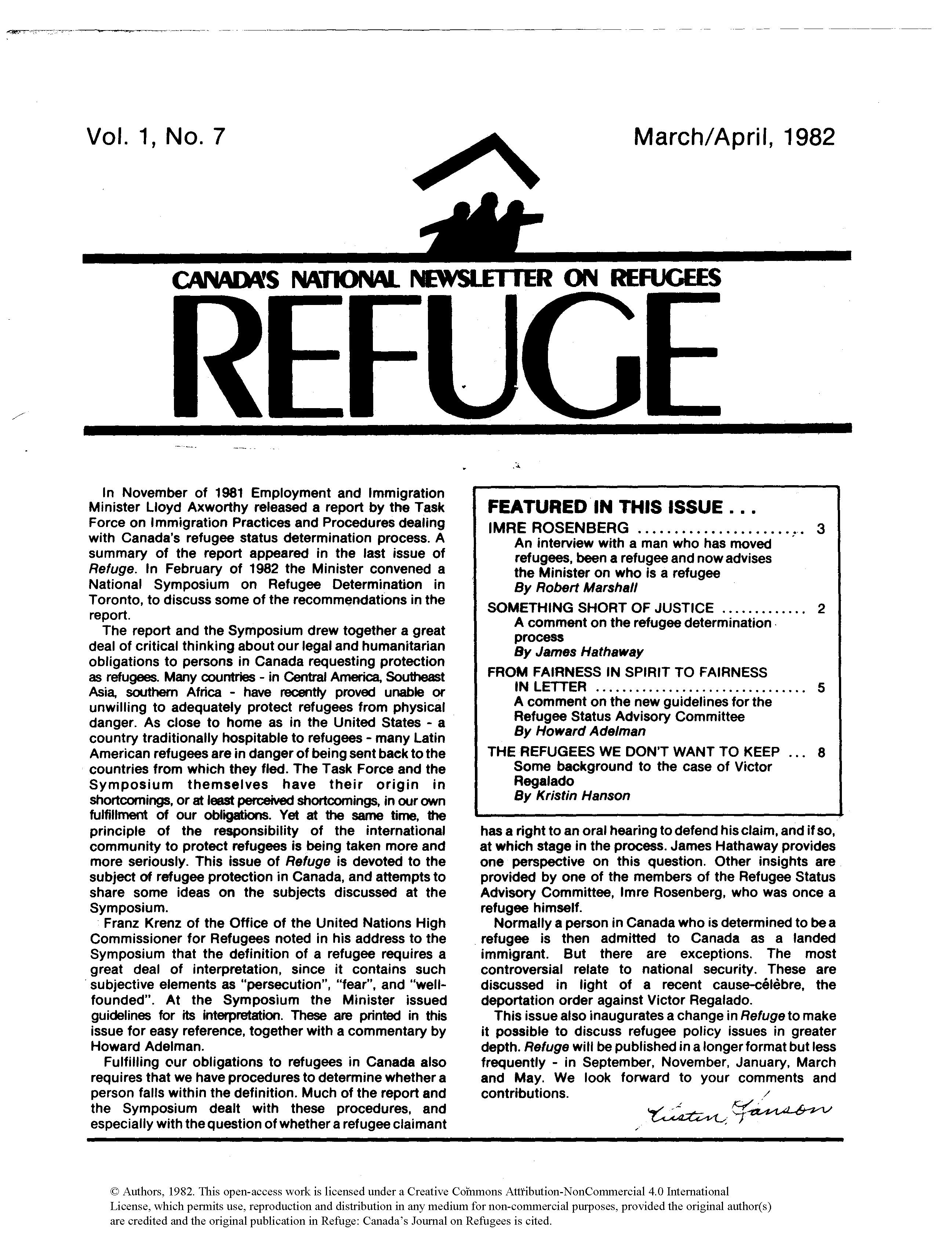 first page Refuge vol. 1.7 1982