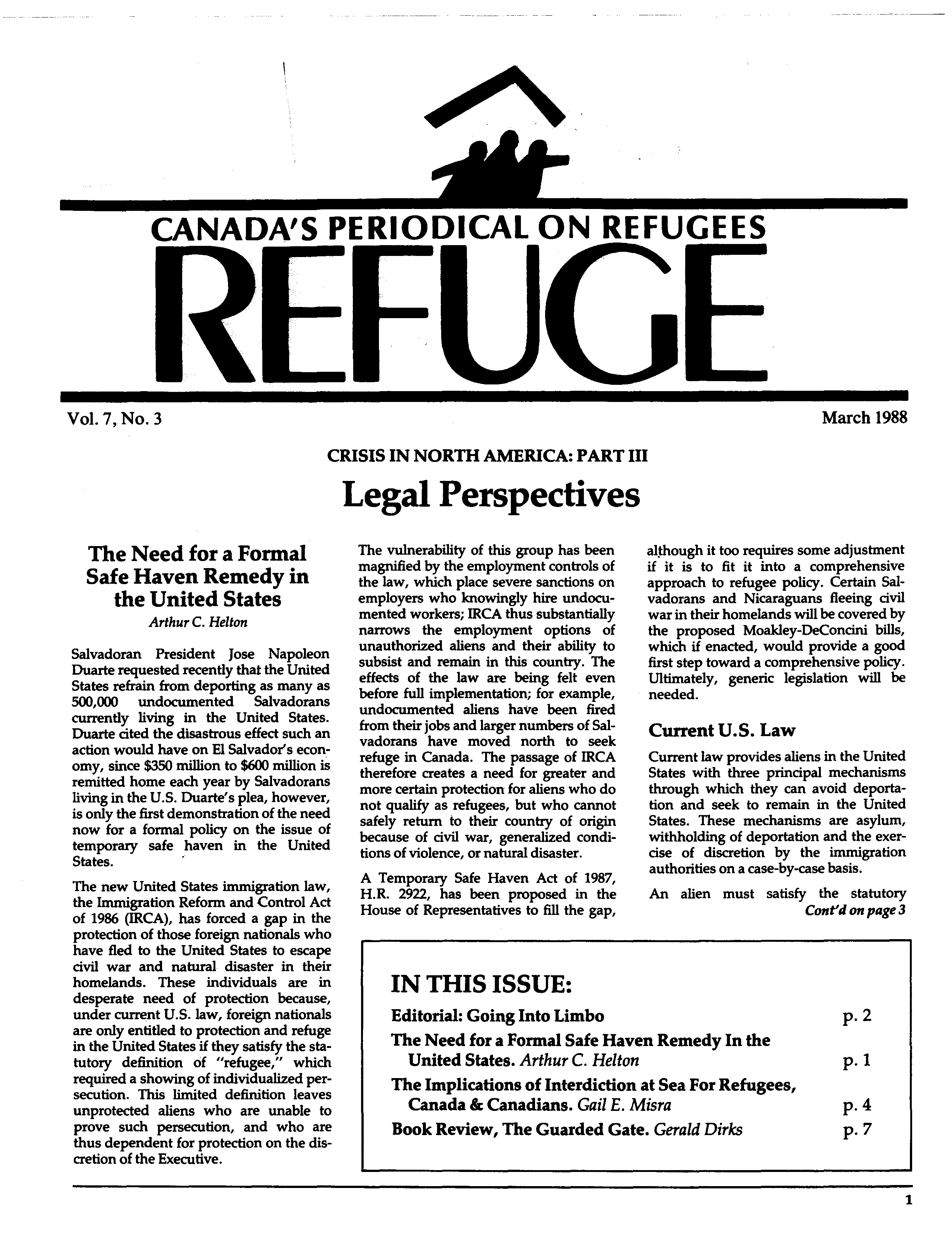 first page Refuge vol. 7.3 1988