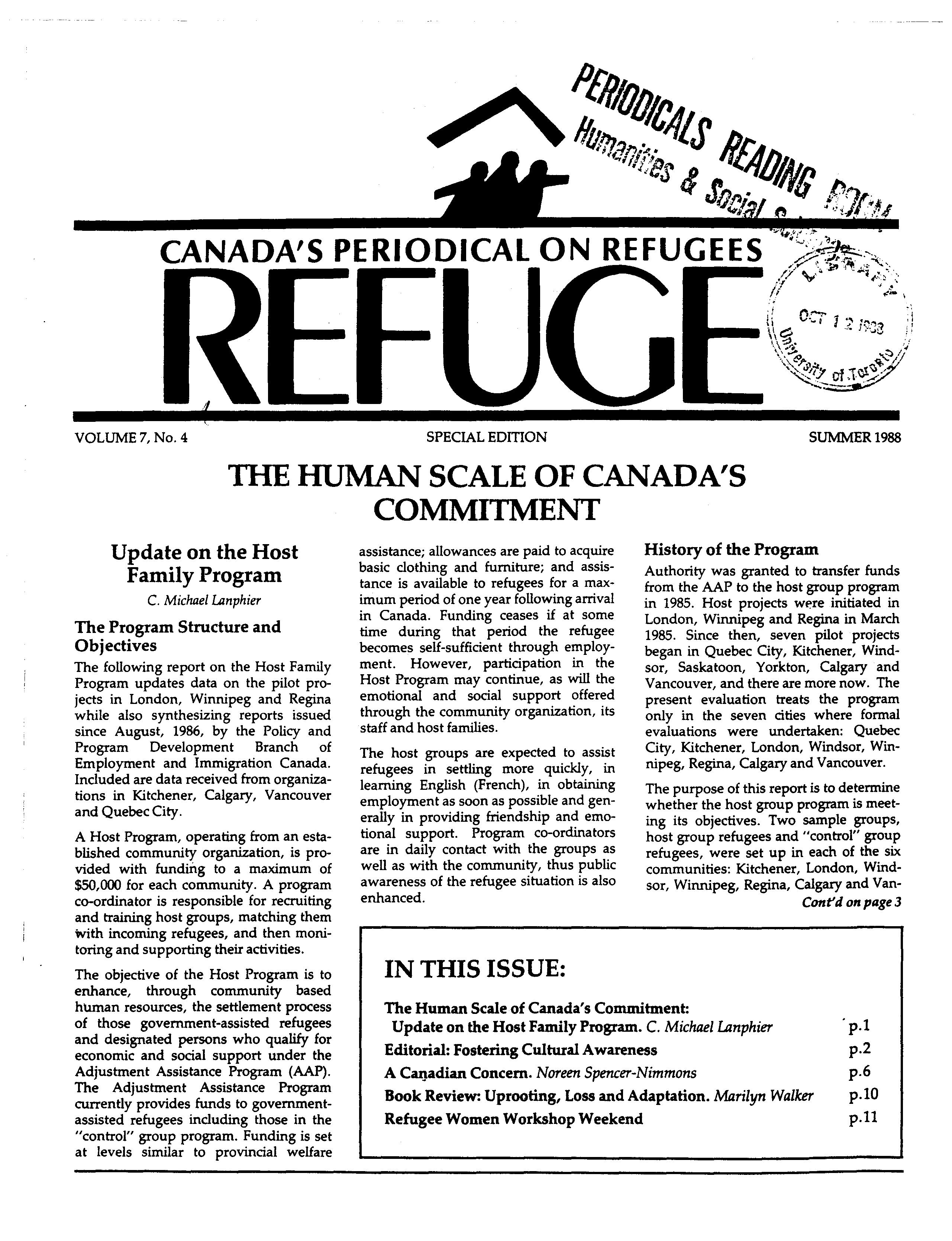 first page Refuge vol. 7.4 1988