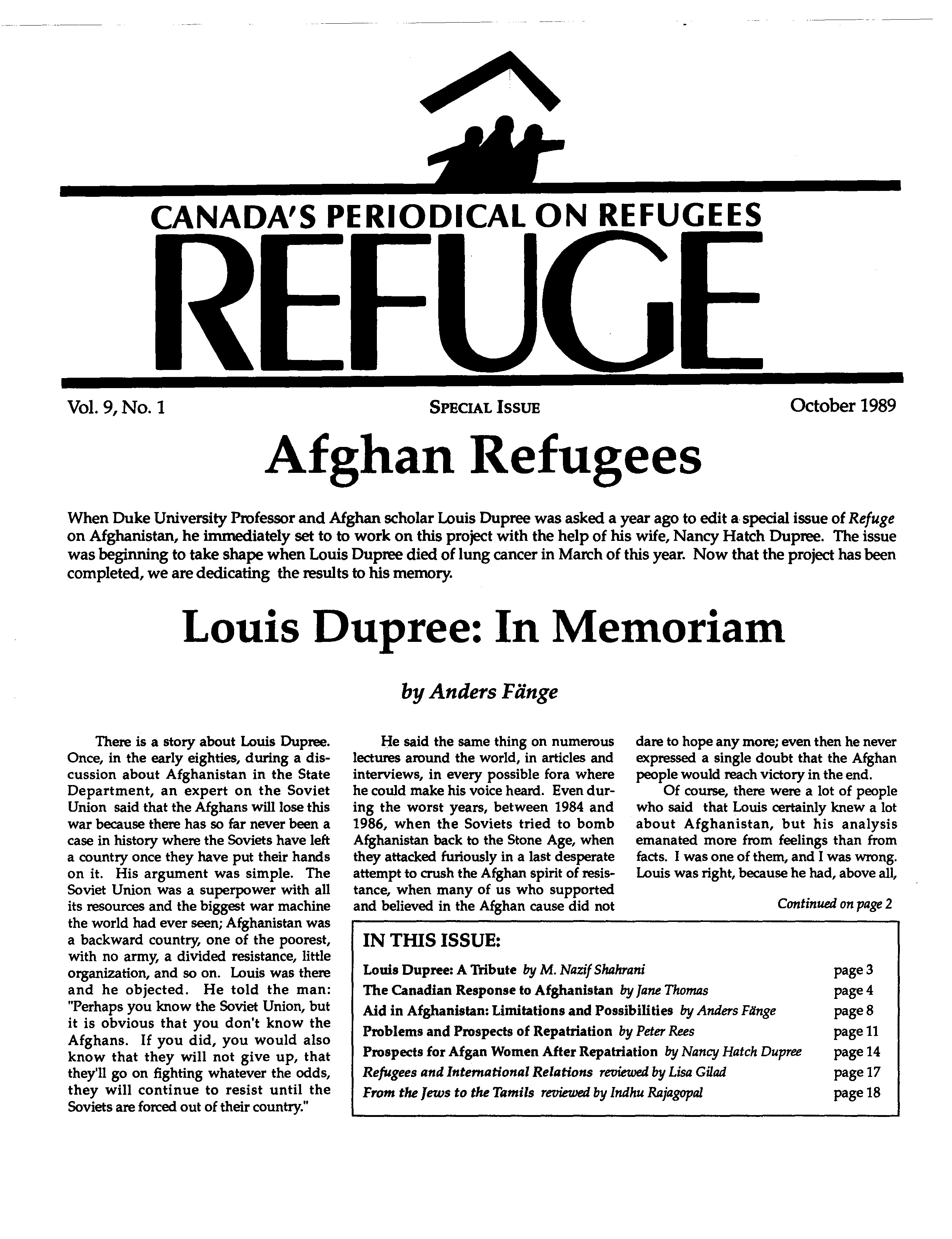 first page Refuge vol. 9.1 1989