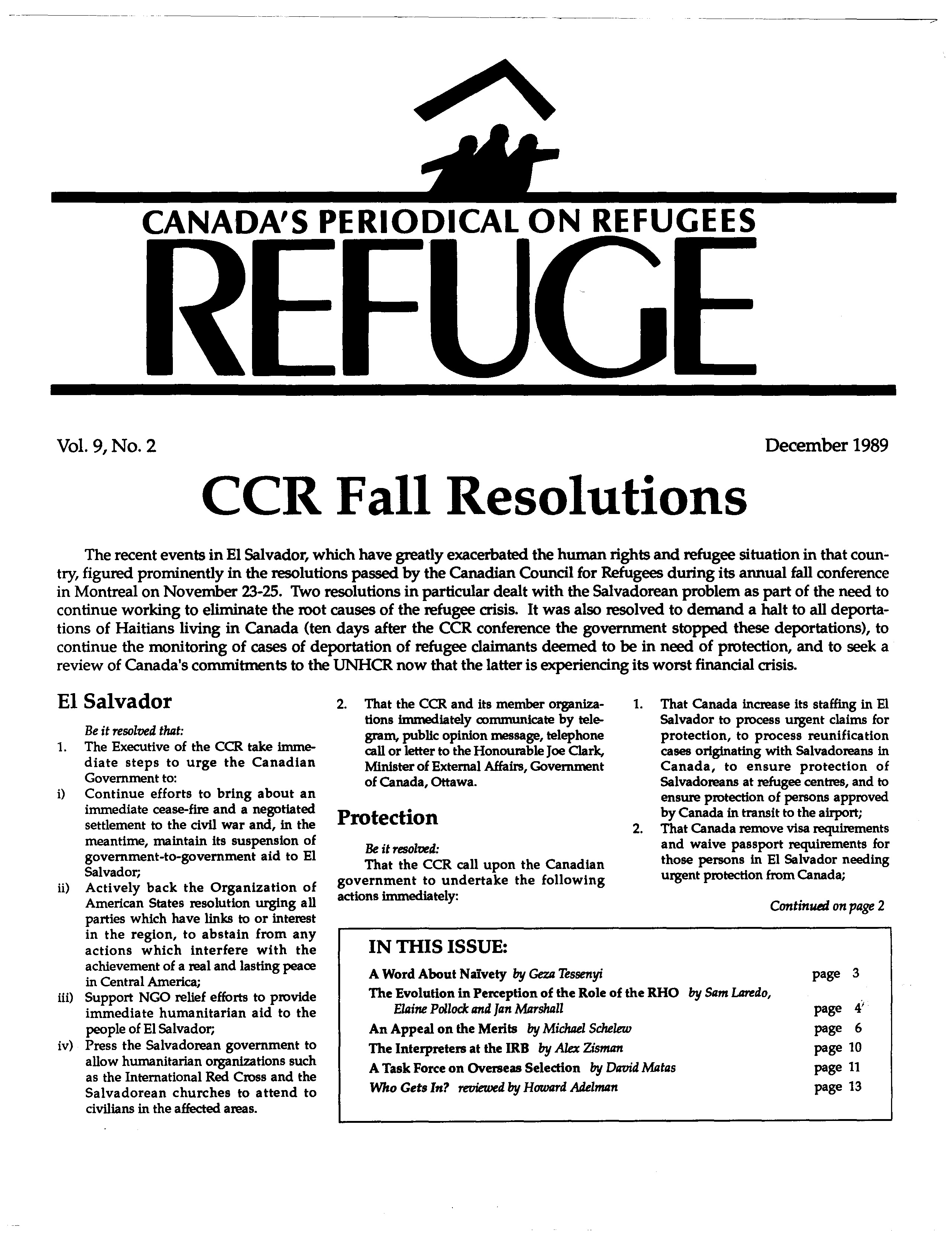 first page Refuge vol. 9.2 1989