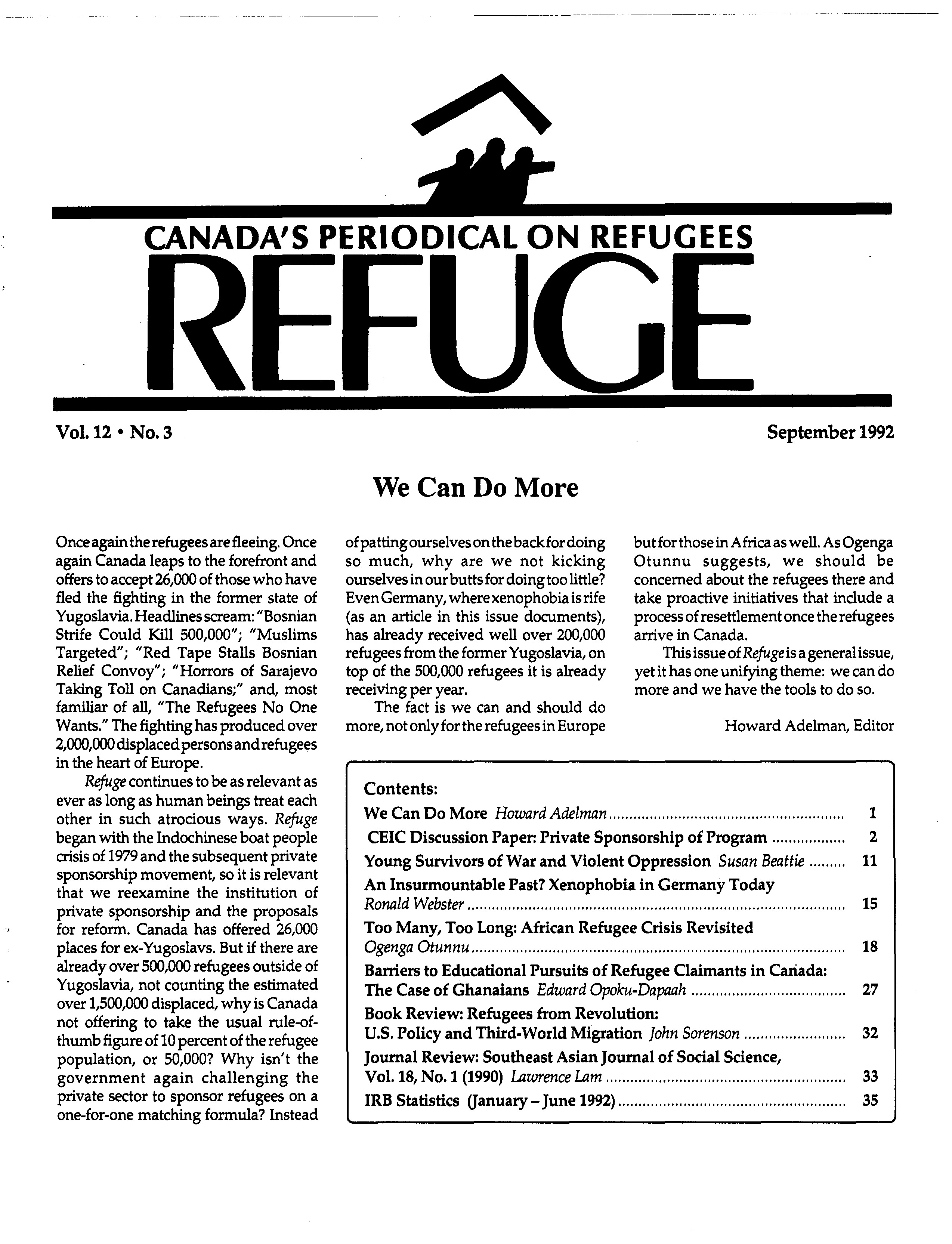 first page Refuge vol. 12.3 1992