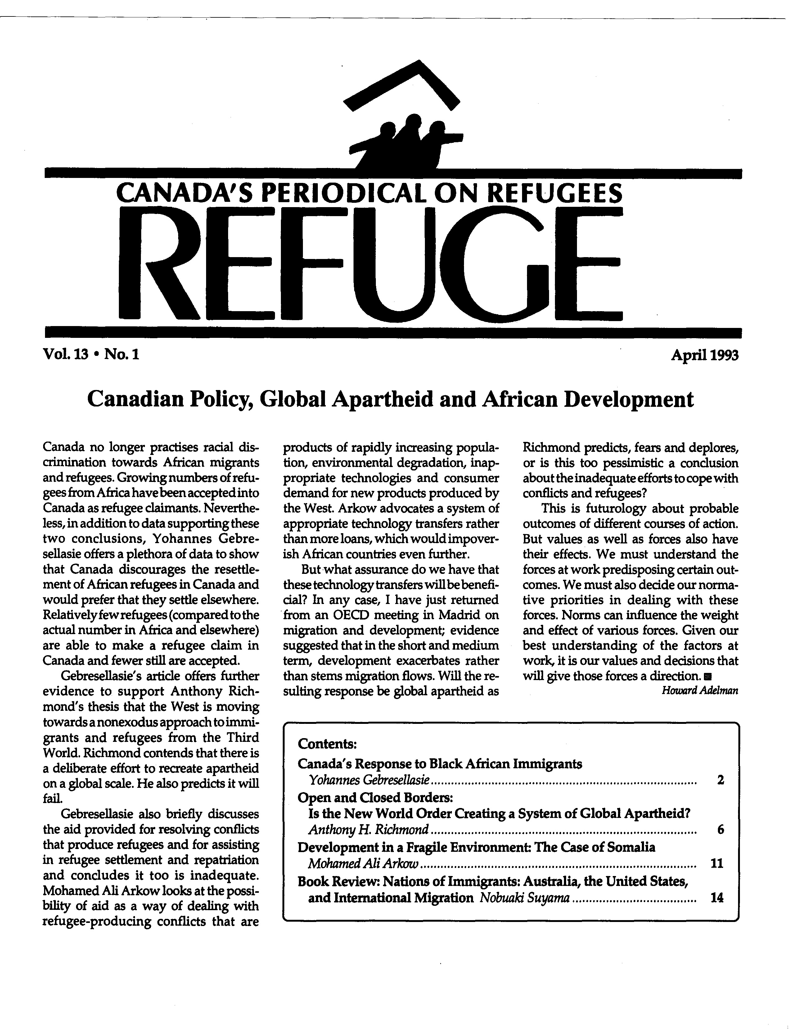 first page Refuge vol. 13.1 1993