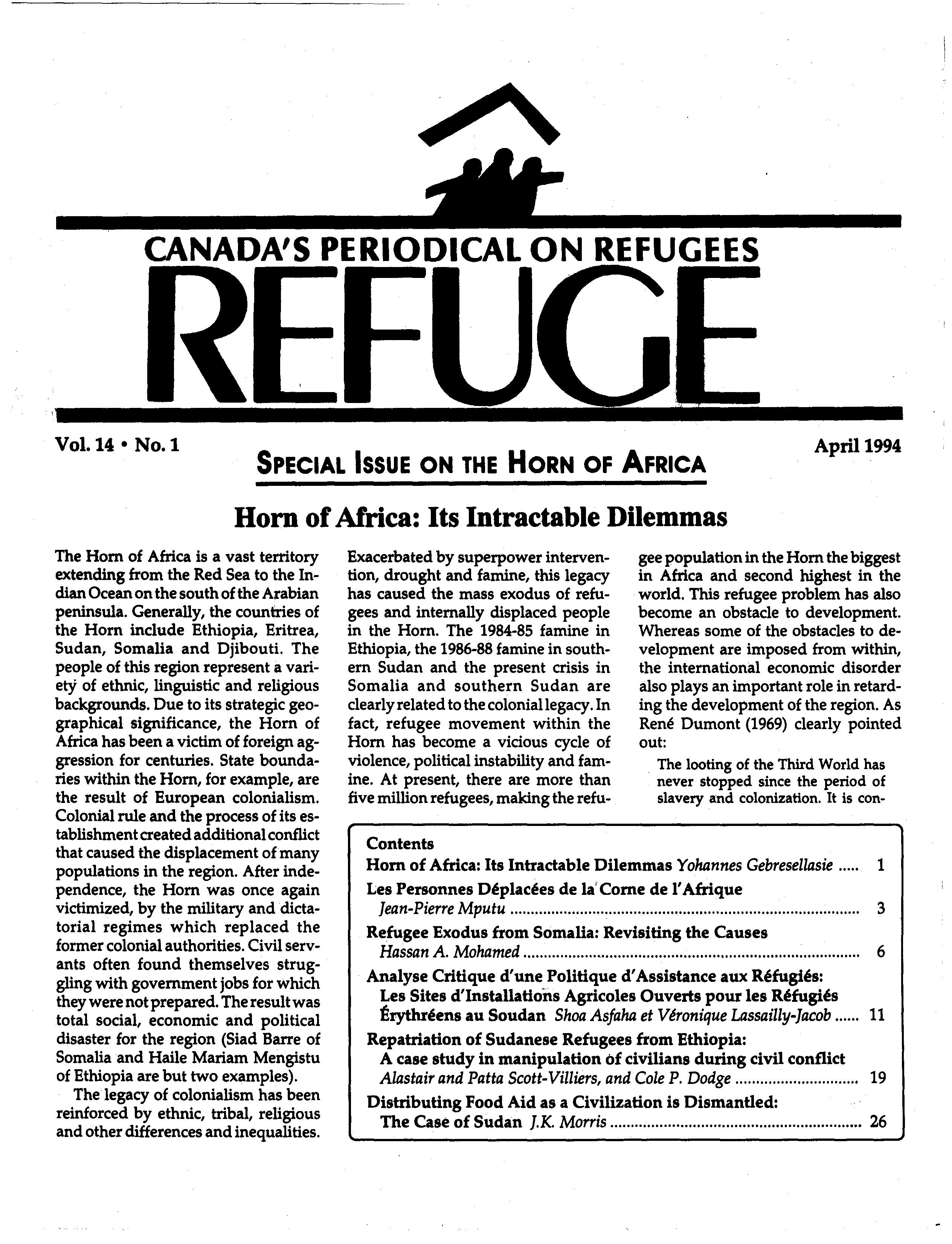 first page Refuge vol. 14.1 1994