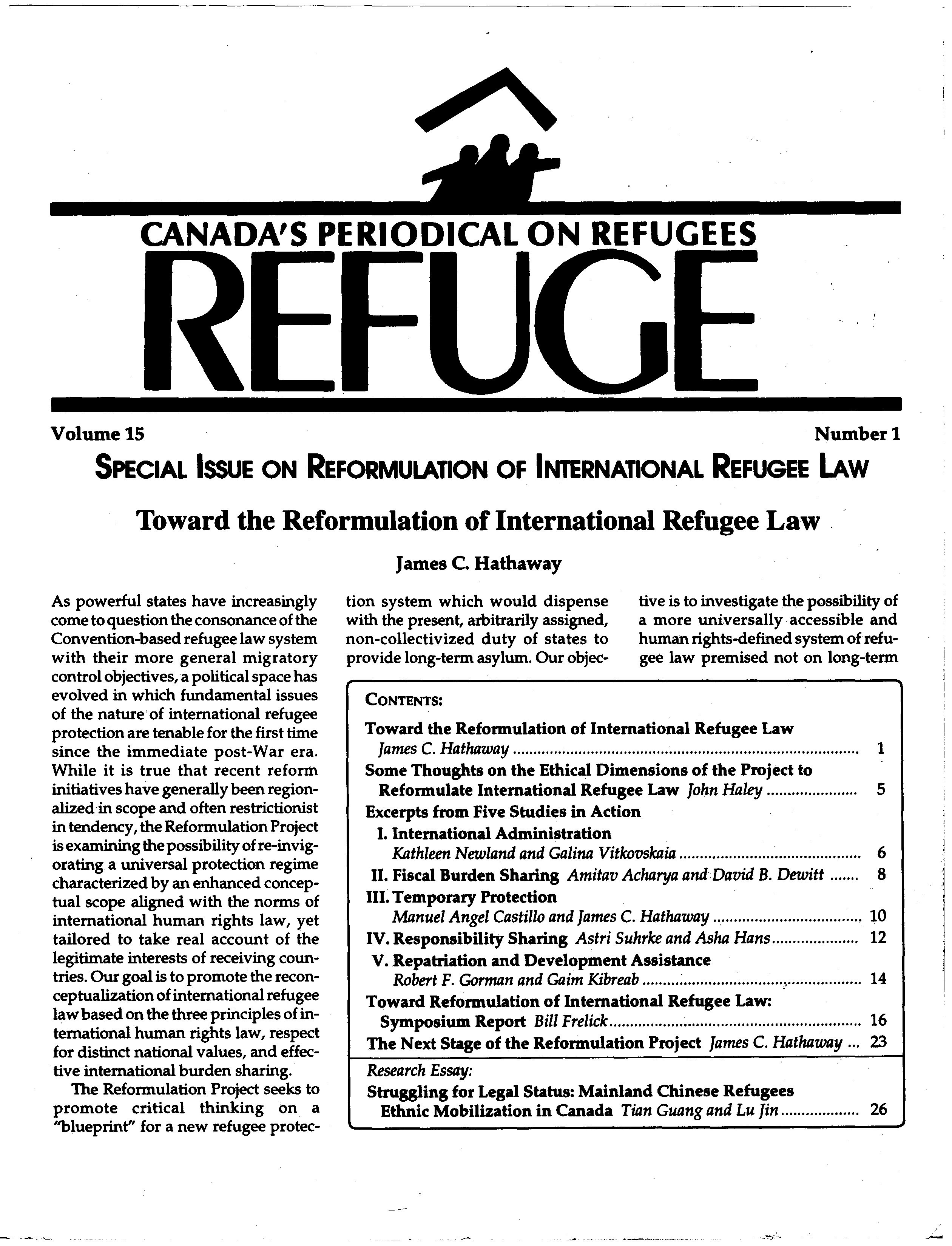 first page Refuge vol. 15.1 1996