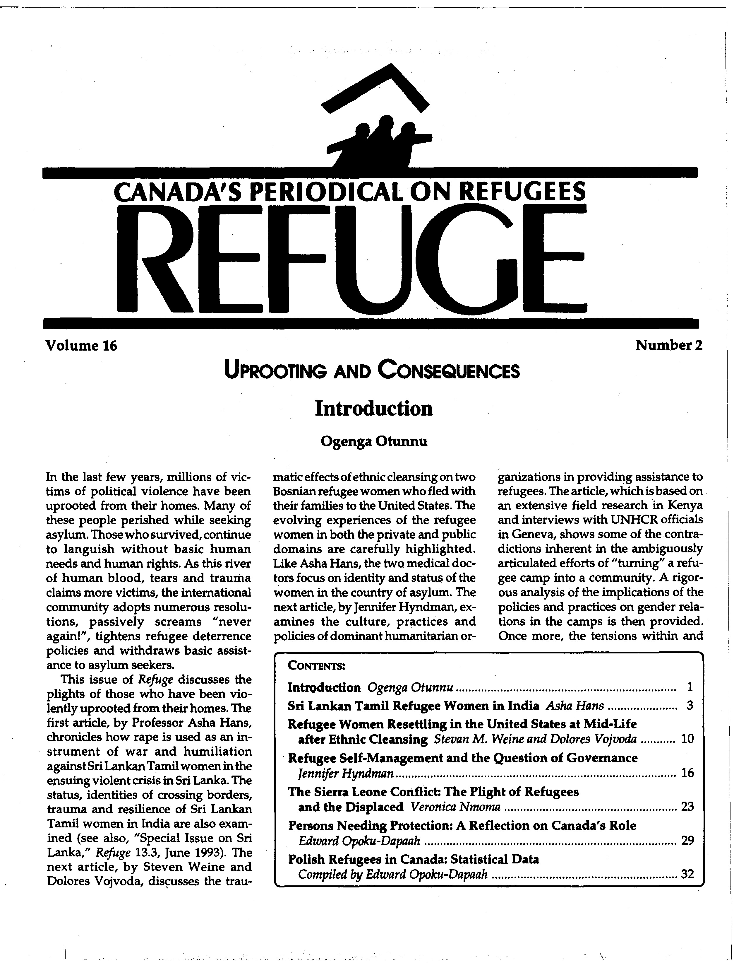 first page Refuge vol. 16.2 1997