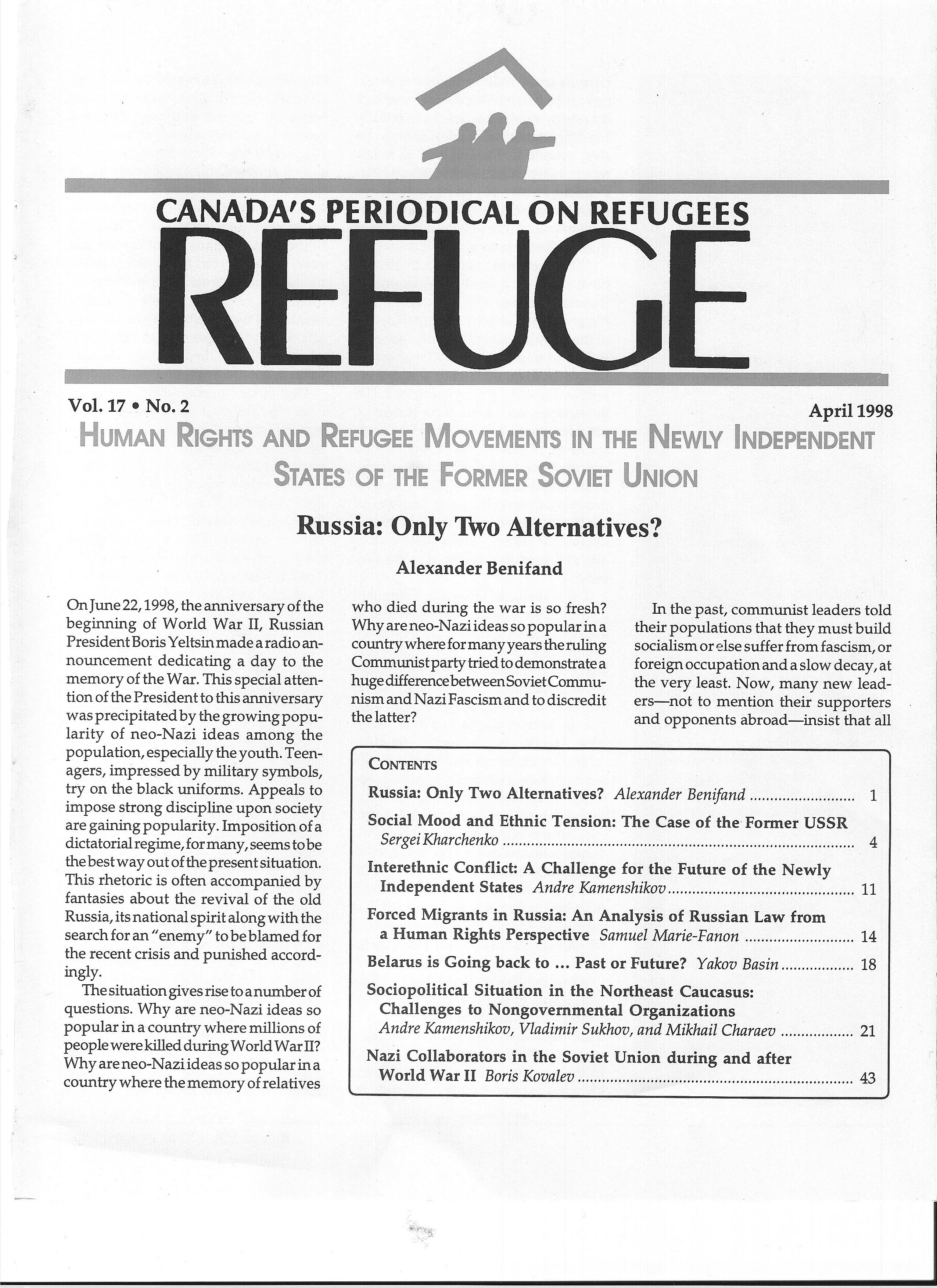 first page Refuge vol. 17.2 1998
