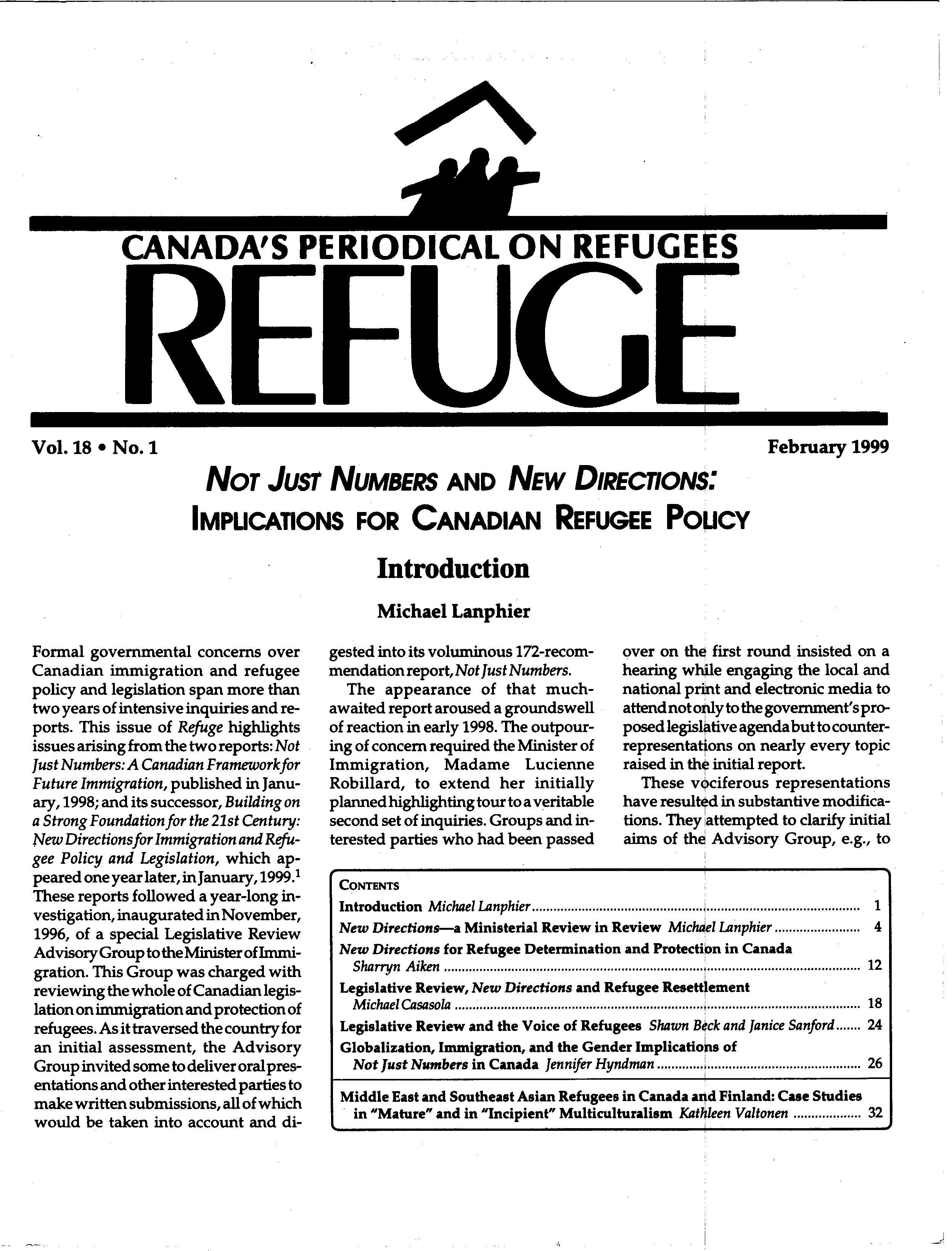 first page Refuge vol. 18.1 1999