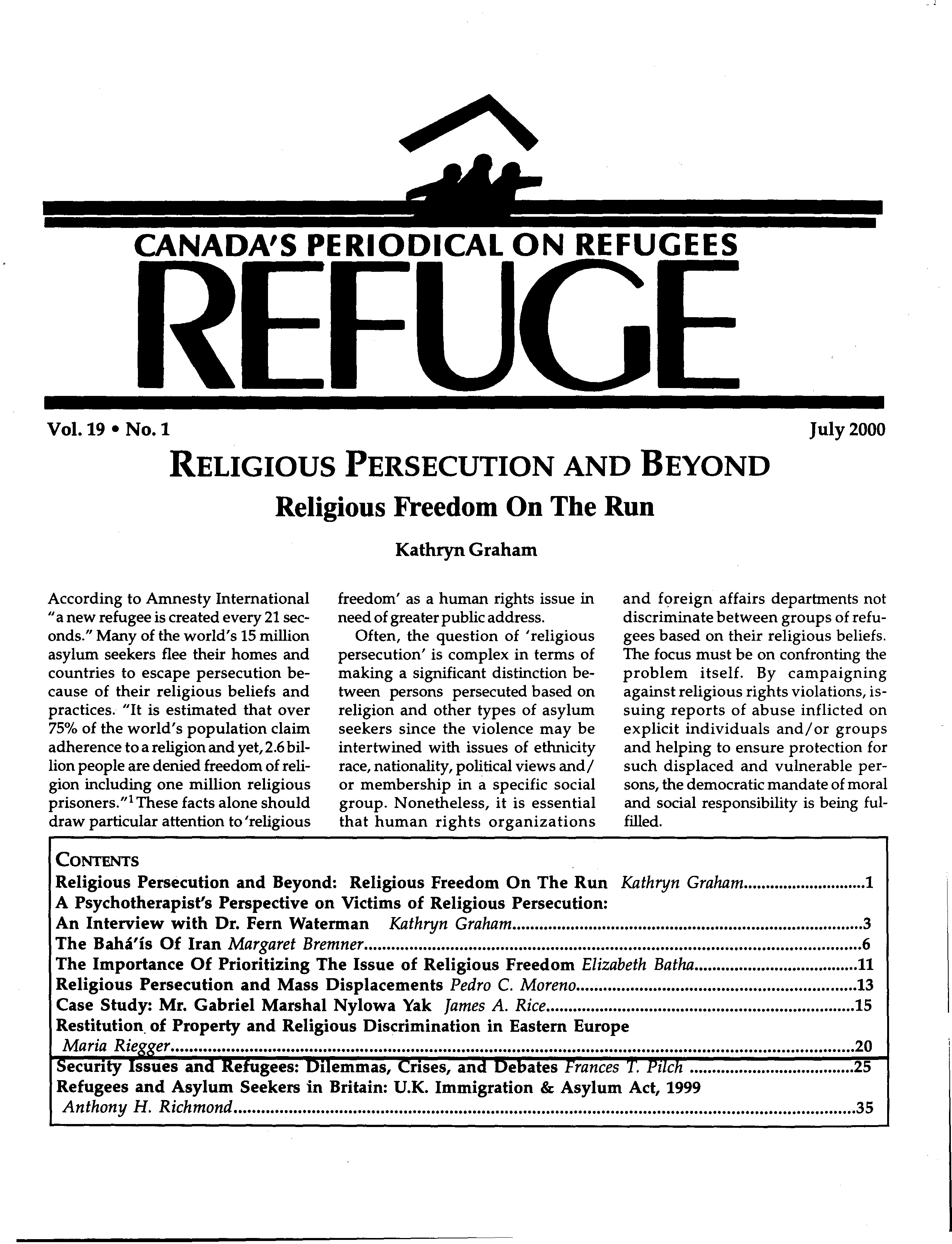 first page Refuge vol. 19.1 2000