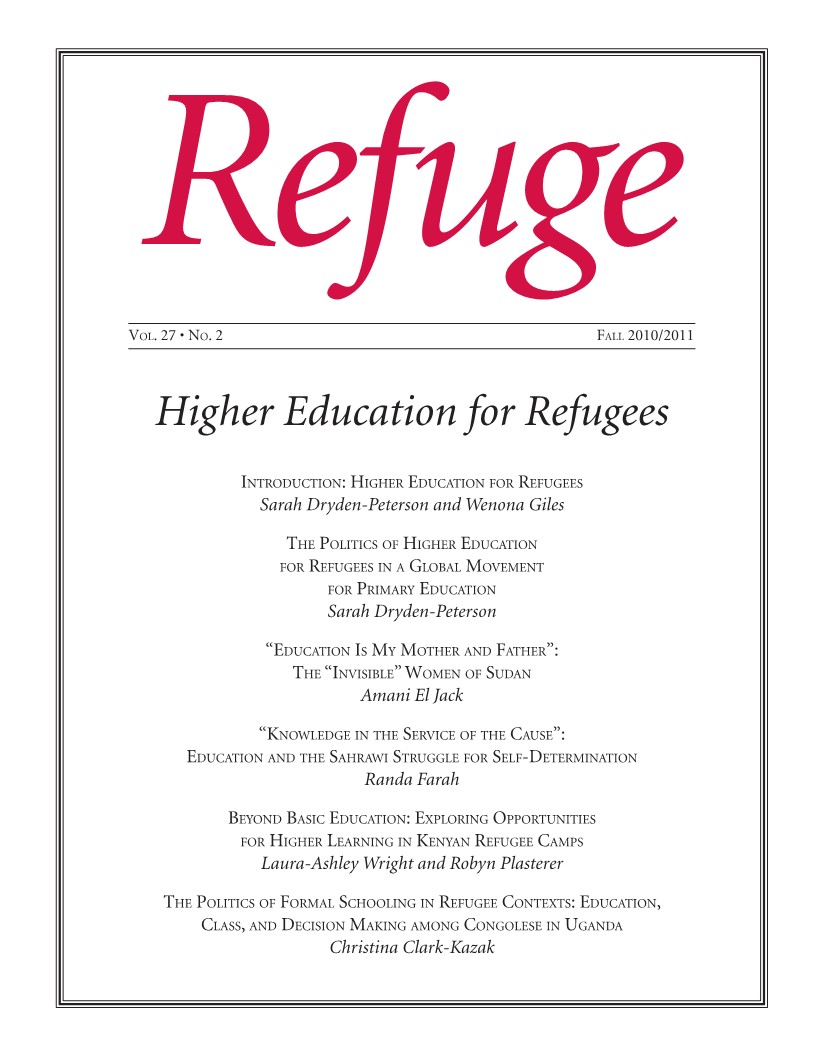 cover of Refuge issue 27 no. 2 2012