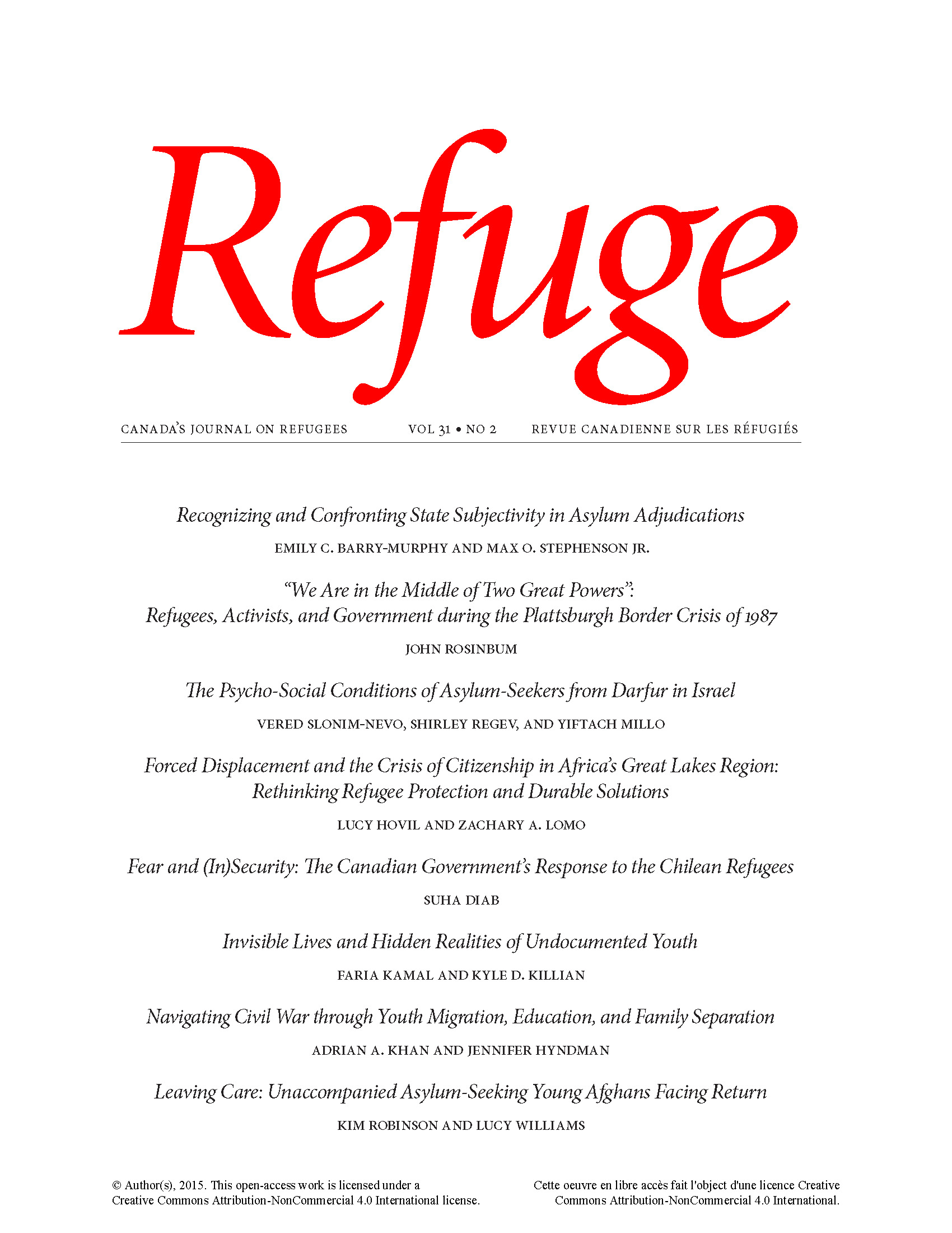 cover Refuge vol. 31.2 2015