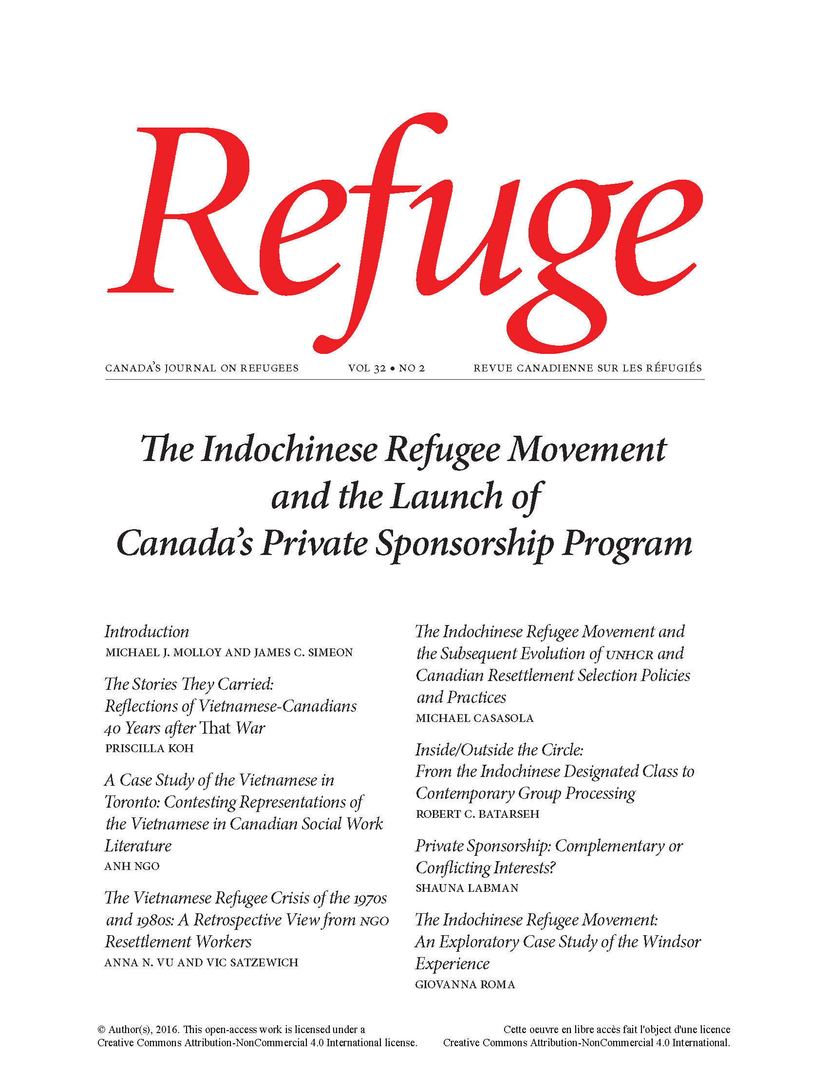 cover image of Refuge special issue Indochinese refugee movement