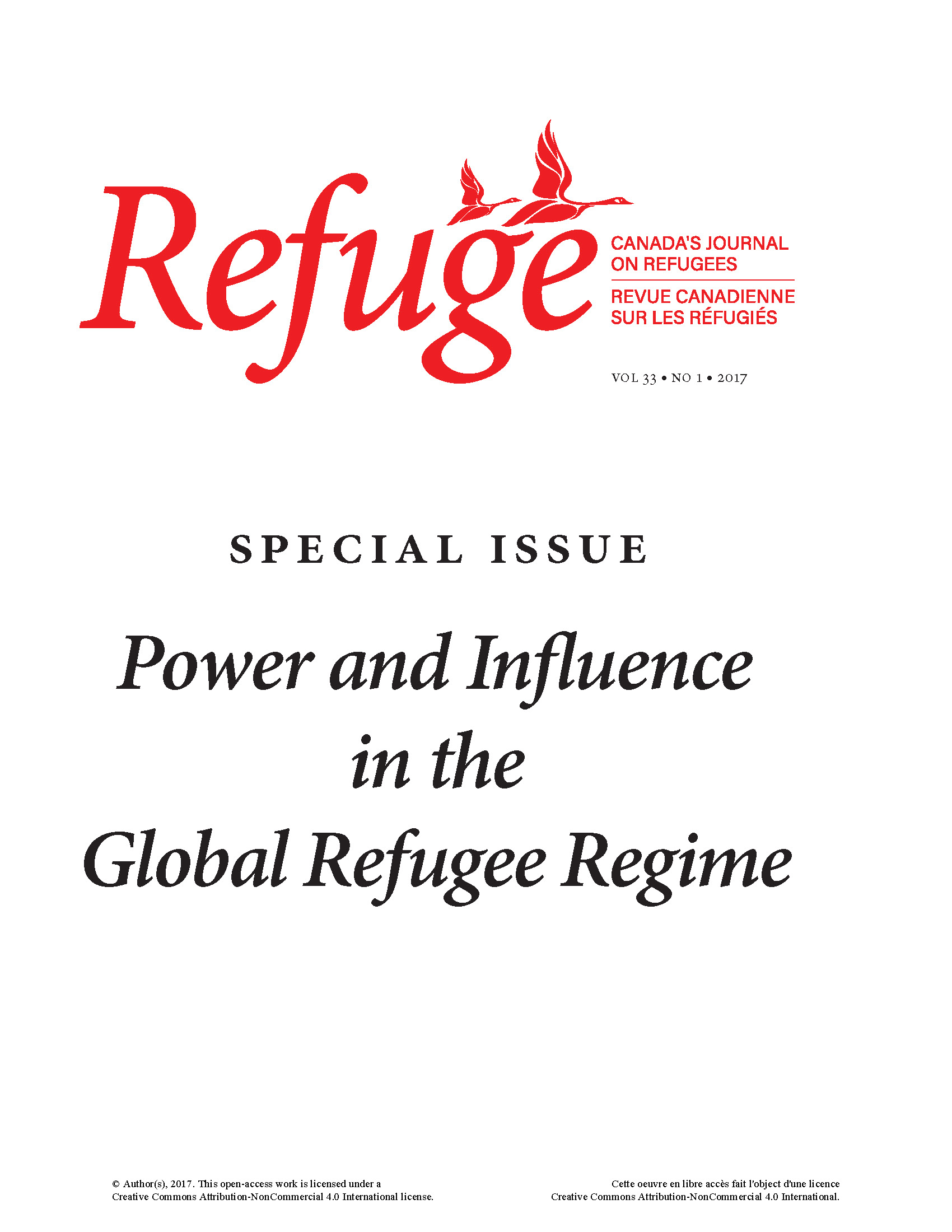 cover image of Refuge special issue on power and influence in the global refugee regime