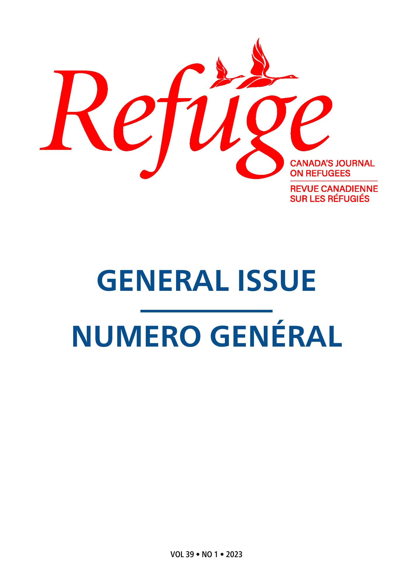 cover for Refuge volume 39 issue 1 2023